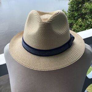 Tommy Bahama Caden Braided Paper Fedora with Japanese Grosgrain Navy Band